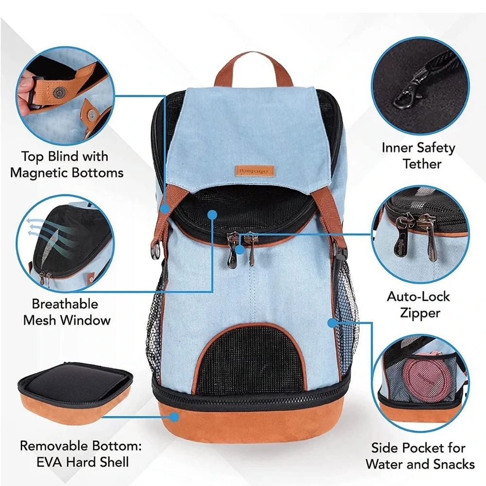 Ibiyaya New Denim Fun Lightweight Pet Backpack Cat & Dog Carrier, Denim, Small